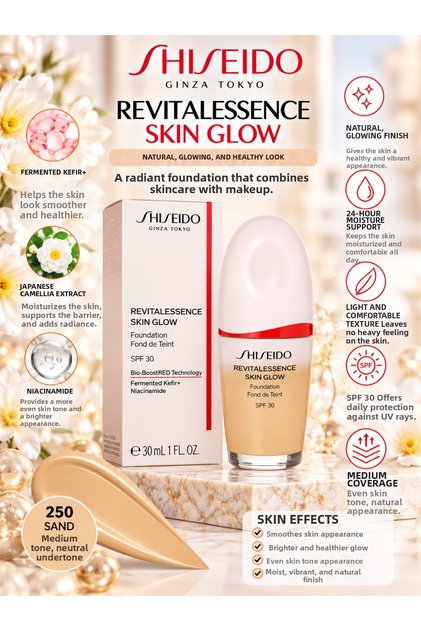 Revitalessence Skin Glow 250 Sand 30 ml – Skin Tone Equalizer and Moisturizing Foundation