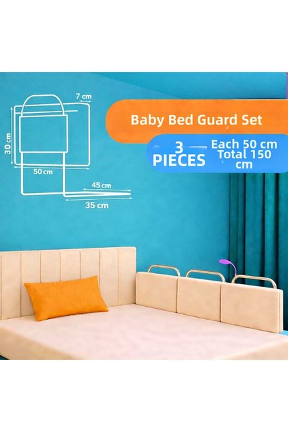 New Generation Bed Barrier 50 X 30 cm Beige (3 Pieces) - with Wire Mesh
