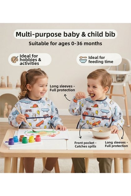 Unisex Baby 0-36 Months Long Sleeve Activity Hobby Food Bib with Pockets