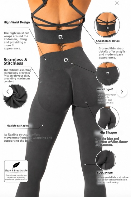 Women's High Waist Scrunch Tights 7/8 Sports Tights Push up Seamless Anthracite Gray Fitness Tights