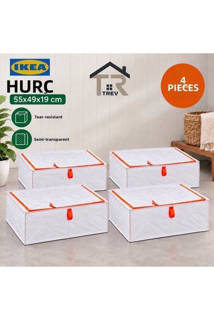 Trev 4 Pieces Storage Bags 55/49/19 cm Closet Organizer Zippered Storage Box Storage Organization White - Orange Laundry Bag