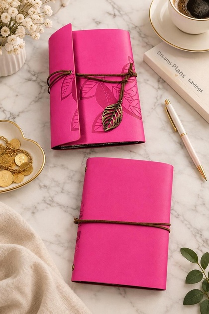 Drawstring Accumulation Agenda Leafy Model Double Layer Thermo Leather Inside Suede 5-File Budget Planner