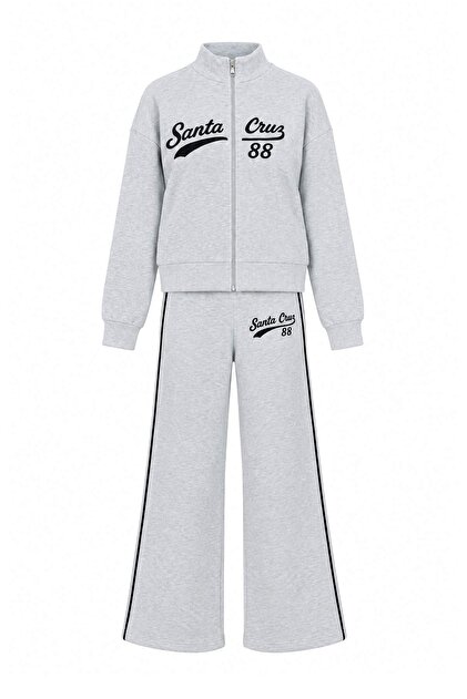Kar Melanj3'Lü Teen Slogan Embroidery Detailed Zippered Flexible Knitted Bottom - Top Set Twoaw26Au00091