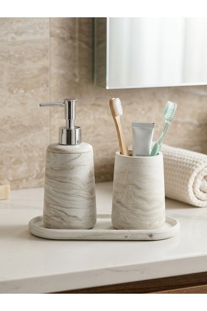 oval tepsili 3'lü silindir banyo seti