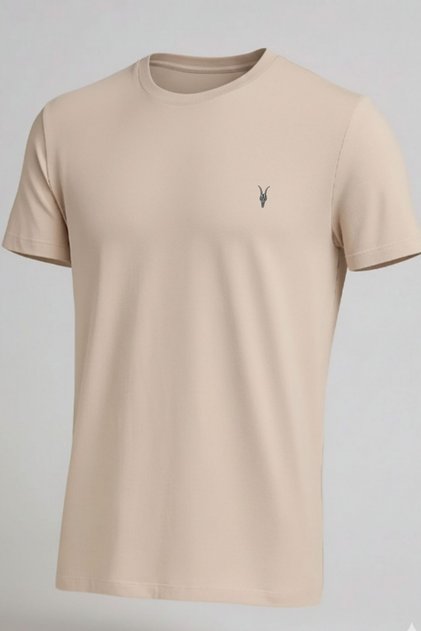 Men's Crew Neck Casual Basic Cream T-Shirt