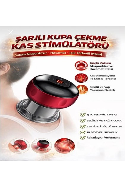 Vakumlu Anti Selülit Vantuz Işık Isıtma Bardak Hacemat Kupa Masaj Aleti
