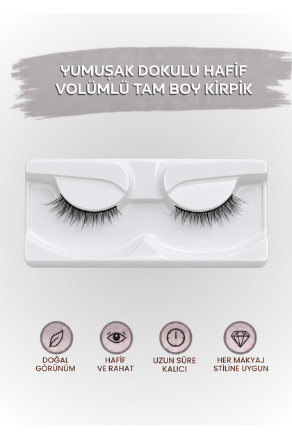 EsAura Butik Günlük Doğal Görünümlü Tam Takma Kirpik - Yumuşak Dokulu Hafif Volümlü Tam Boy Kirpik