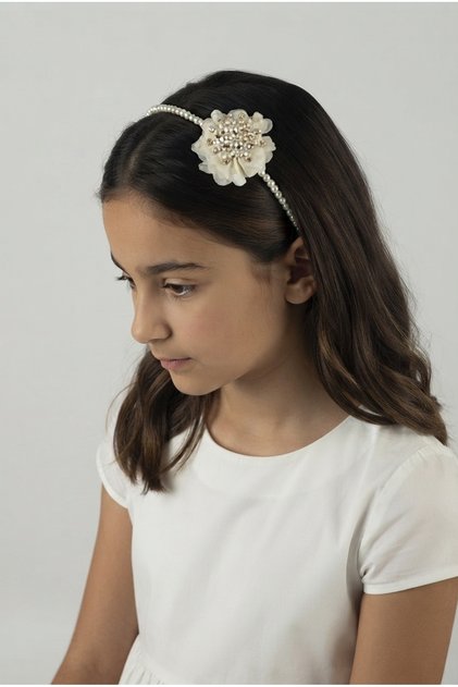 White Pearl Crown with Flower Brooch