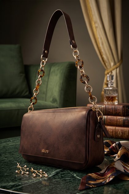 Lyra Nubuck Women's Shoulder Bag Brown Multi-Compartment Daily Stylish Bag