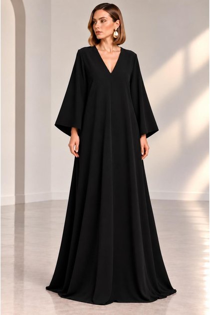 Maxi Length V-Neck Long Sleeve Stylish Event Dress Cou-111
