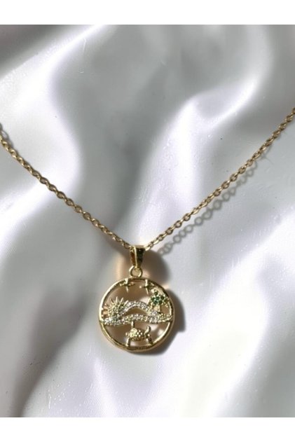 Zircon Stone Steel Necklace with Sun and Sea Figures