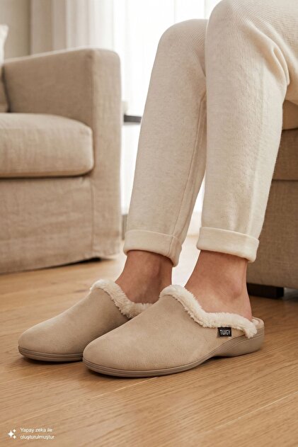 Papuci de casă pentru femei Mila Suede Bej 37/41
