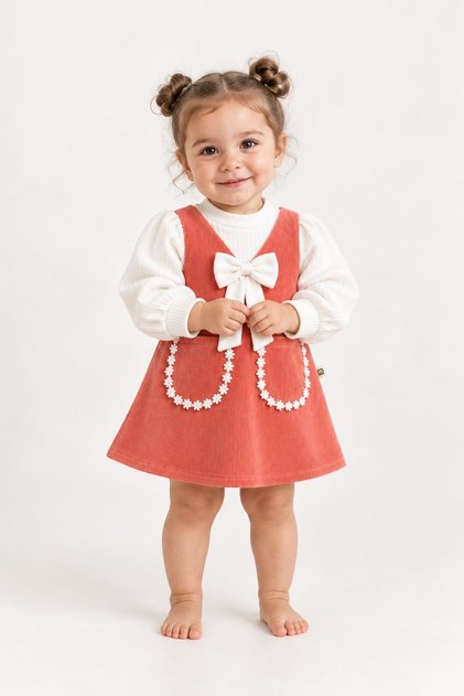 Baby girl velvet dress with tulle sleeves, bow and floral detail - stylish dress for 6-9-12-18-24 months