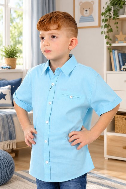 Boy's Mint Green Short Sleeve Basic Shirt