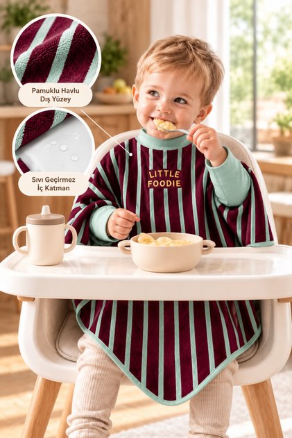 6 Months-6 Years Long Sleeve Baby Feeding Bib, Children's Activity Bib, Cotton, Liquid-Proof Inner Layer Towel Baby Feeding Bib - Little Foodie