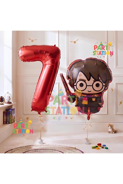 Harry Potter 7 Years Old Red Color Number Balloon Set Harry Potter Hogwarts Concept Birthday Balloon Set