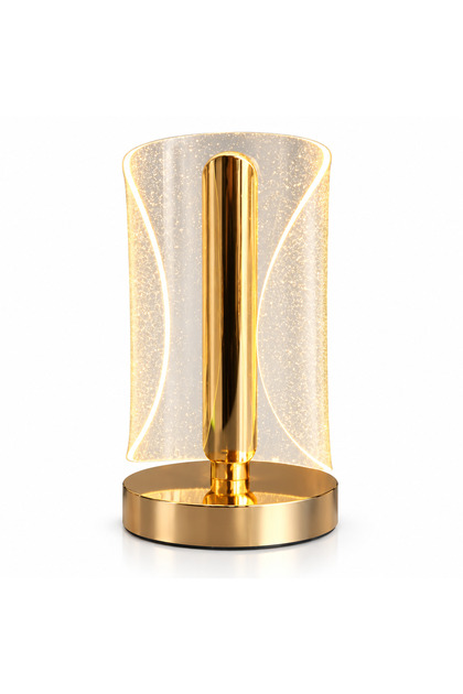 Lampa LED Decorativa Reincarcabila, USB, Touch, 3 Moduri de Lumină, 20.5 cm, Efect Sclipitor, Auriu