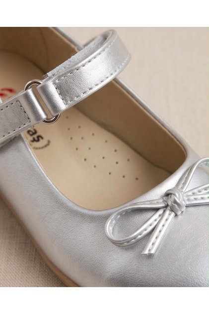 Girl's Mustache Bow Silver Matte Orthopedic Ballerina Shoes