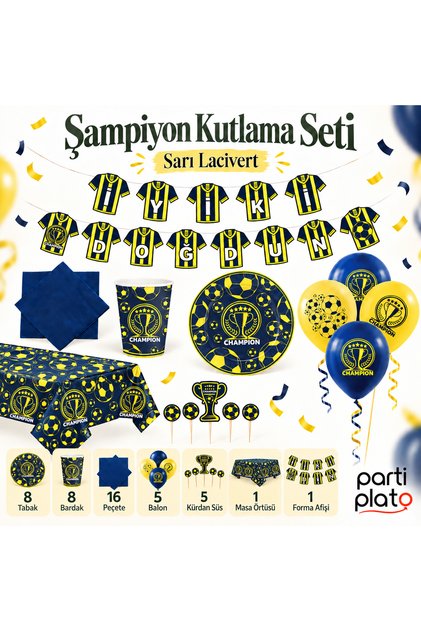 Yellow Navy Blue Birthday Decoration Set for 8 People Plate Cup Napkin Balloon Banner Tablecloth