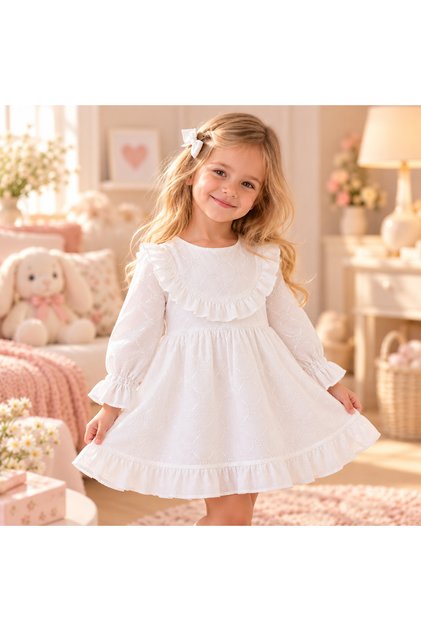 White Scallop Bowknot Girl's Special Occasion Dress for Holidays