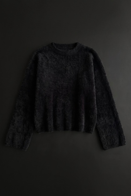 Women's Crew Neck Wide Sleeve Bearded Soft Sweater