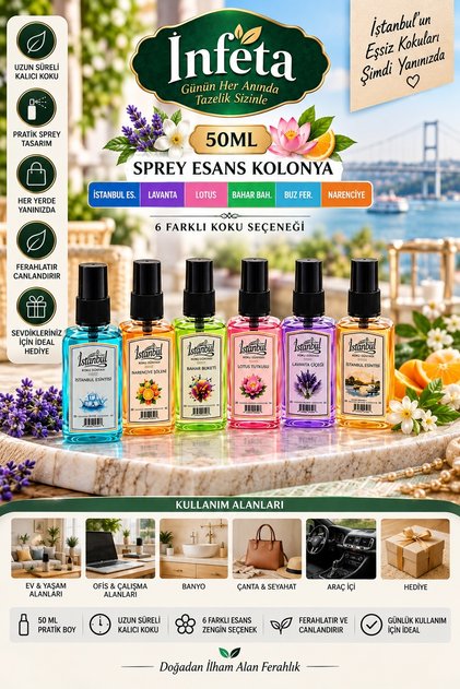 50 ml Sprey Esans Kolonya Mix 6 Koku Seçeneği Ferahlatıcı Cep Boy Kolonya