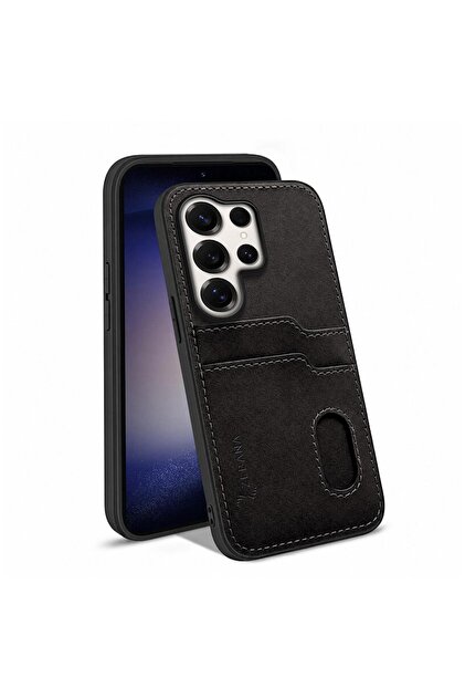 Samsung Galaxy S23 Ultra Compatible Case Luxury Leather Case with Card Holder Black