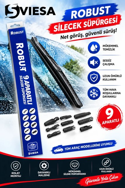 Universal Robust 9 Aparatlı Oto Araç Silecek 35cm-40cm-45cm-50cm-55cm-60cm-65cm-70cm