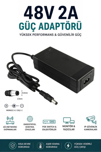 48V 2A Şarj Aleti Adaptörü Router, Kamera, LED Sistemleri, Yazıcı, Poe Ağ Sistemleri, Alba Bisiklet Uyumlu Adaptör