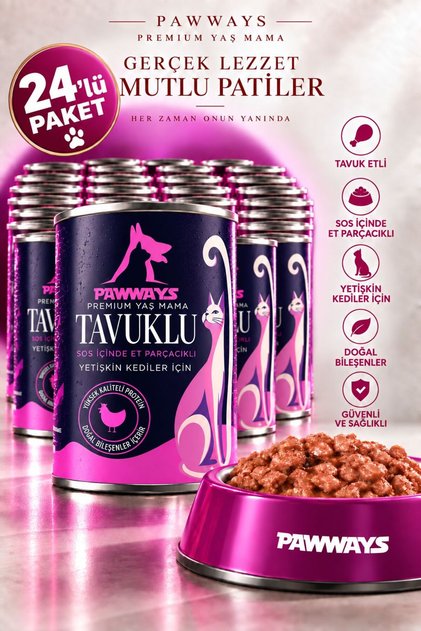 Sos İçinde Et Parçacıklı Kedi Konservesi Tavuklu 400 Gr X 24 ADET