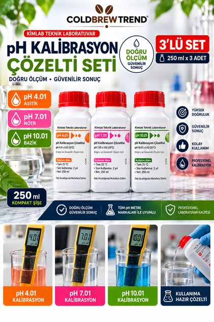 pH Metre Kalibrasyon Sıvısı - Tampon Çözeltisi - 3lü Set 250 ml pH 4-7-10 pH Metre Kalibrasyon Ayar Sıvısı Seti