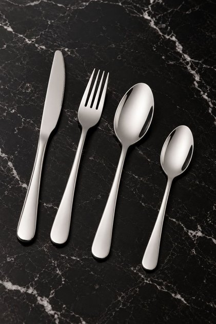 410 Steel 24 Piece 6 Seater Gray Dinner Spoon Fork Knife Set Cin733By