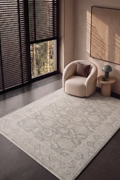 Şahmaran Gri Vintage Etnik Desen Eskitme Yumuşak Dokuma Kolay Temizlenir Salon Oturma Oda Ev Halısı