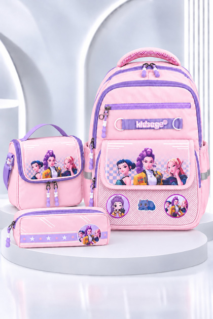 Set of 3 Primary School Bags for Girls, Patterned Set, Foil-Lined, First School Backpack for Girls