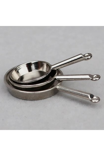 Silver 1Set 1:12 Dollhouse Miniature Frying Pan Casserole Metal Cookware Kitchen Model Decor Toy Dol