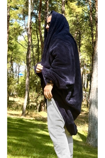 Oversize Wearable Tv Blanket Unisex-Navy Blue-L