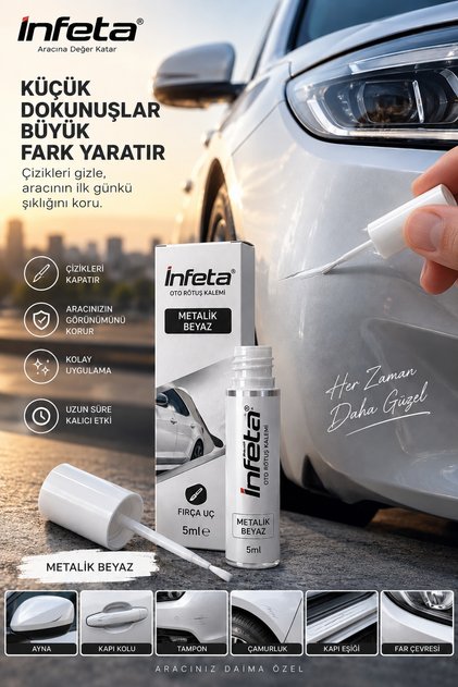 Metallic White Auto Touch-Up Pen 5 ml Brush Tip Car Scratch Cover Paint