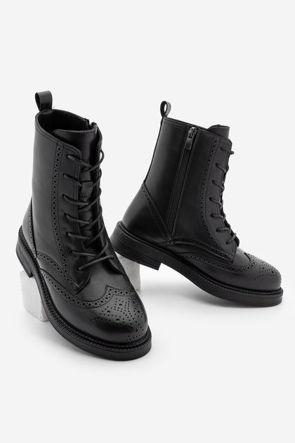 Women's Lace-Up and Zippered Double-Face Casual Boots Lidan Black
