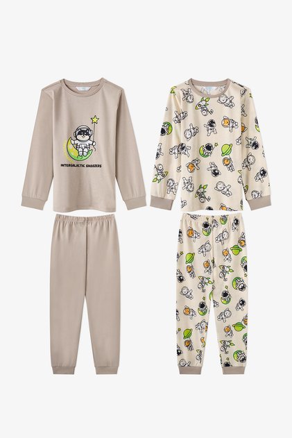 Boy's Gray Space Friends Cotton Long Sleeve 2-Piece Pajama Set