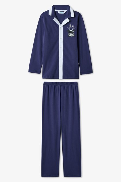 Indigo Boy's Suprise Long Sleeve Button Cotton Pajama Set