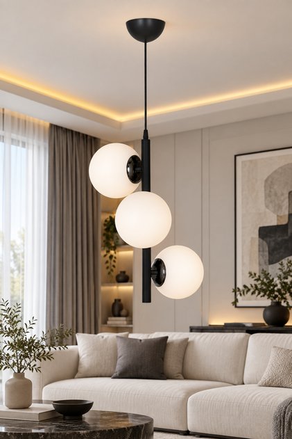Salkım 3'lü Siyah Modern Avize