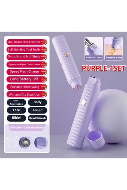 PURPLE-1SET 2026 New 2in1 Electric Razor for Women Painless Hair Removal Rechargeable Body Trimmer U