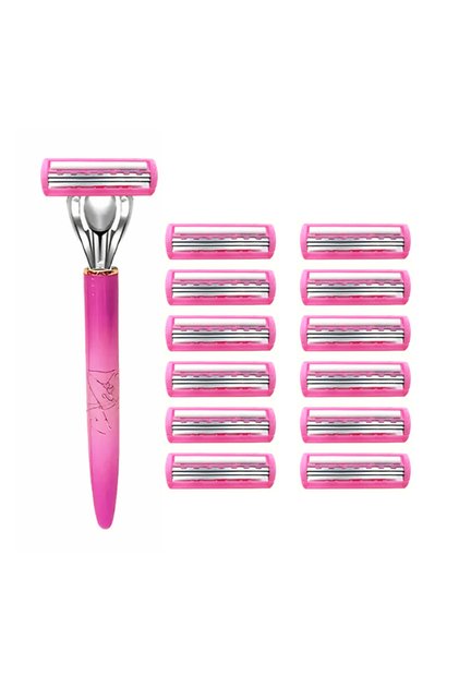 1 handle 12 blades Women's Body Hair Bikini 3-Layer Safety Razor Blade, Stainless Steel Safety Hair