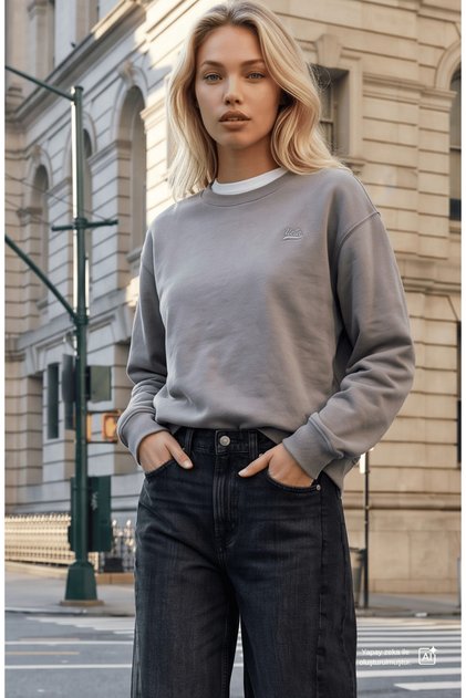 Sunniva Graphite Crew Neck Embroidered Loose Fit Women's Sweatshirt