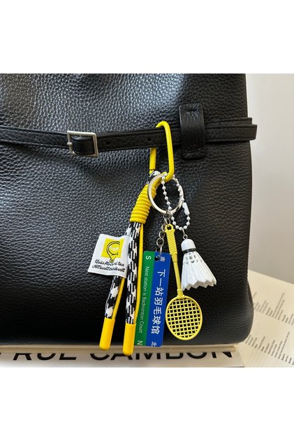 YELLOW Next Station Is Badminton Court Alloy Badminton Racket Set Acrylic Printed Sign Bag Pendant K