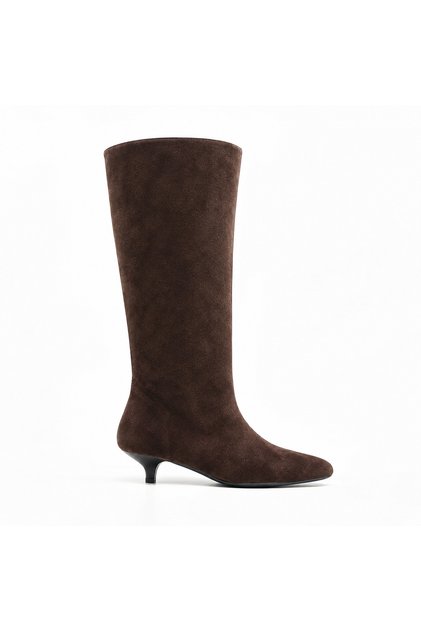 Brown Suede Thin Heeled Women's Below-The-Knee Boots – 3.5 cm