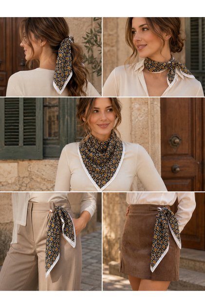 Women's Brown Micro Floral Patterned Cotton 70X70 Imported Scarf Flr6023
