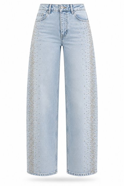 Light Blue Studded Straight Fit Jean 8432