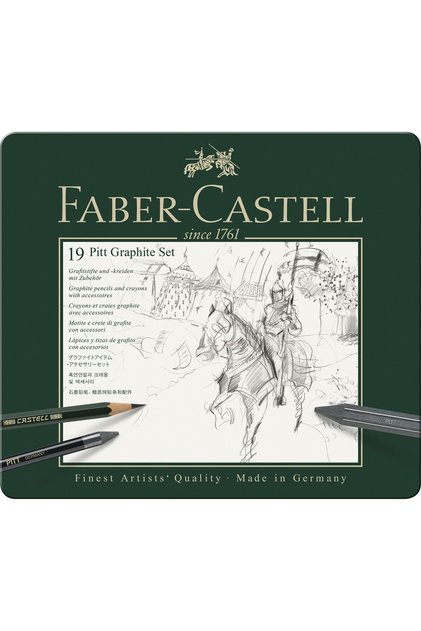 SET DE GRAFIT MONOCROMAT PITT 19 PIESE FABER-CASTELL