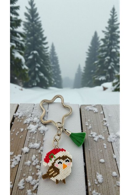 Miyuki Beads Handmade Red Hat Bird Keychain/Bag Ornament